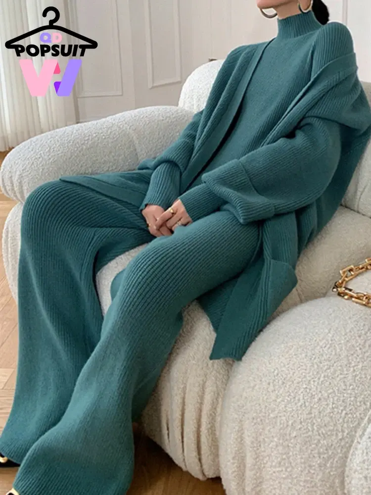 Pull cardigan à jambes larges 3 pièces | AliExpress