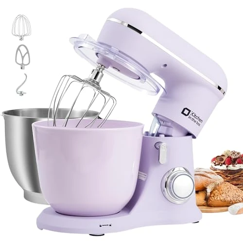 Kitchen in the box Robot Pâtissier, 4.5L+5L 2Bols Robots de Cuisine, 10 Vitesses Batteur Electrique Cuisine, 1300W Pétrin Professionnel avec Fouet, Batteur, Crochet (Lilac)