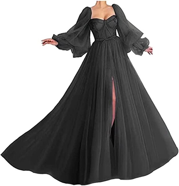 Amazon.com: Xijun Puffy Sleeve Prom Dress Long Sweetheart Tulle Ball Gown Junior Princess Wedding Formal Evening Gowns with Split: Clothing, Shoes & Jewelry