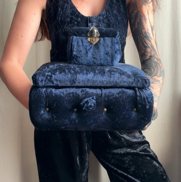 Set of two blue velvet jewelry boxes - victorian gothic decor