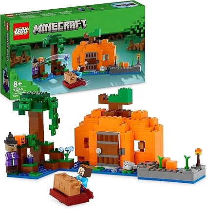 LEGO 21248 Minecraft La Ferme Citrouille, Maison à Construire avec Grenouille, Bateau, Coffre à Trésor et Figurines Steve et Sorcière, Jouets du Biome des Marais, Cadeau pour Enfants, Garçons, Filles