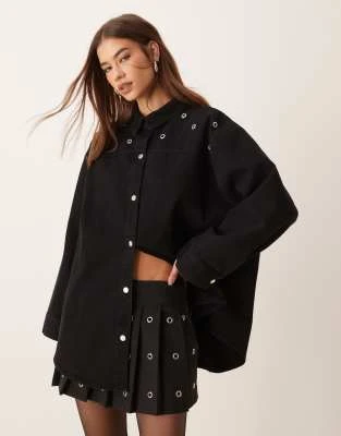ASOS DESIGN - Chemise en jean oversize avec détail œillet - Noir