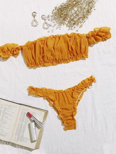 Ensemble de lingerie col bardot en mousseline avec plis
