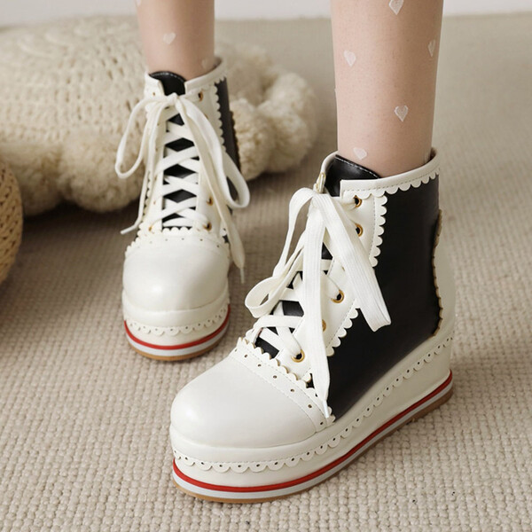 Bottes Lolita à plateforme, chaussures de marque, de grande qualité, mignonnes et à lacets, Cosplay Brogue, bottines grande taille 44