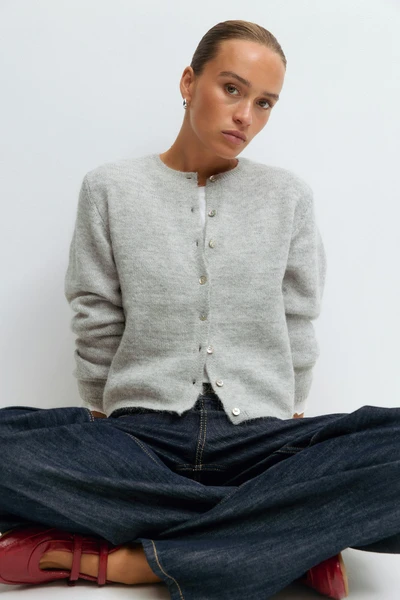 Alpaca blend knitted cardigan - Gris - Femme - Gina Tricot