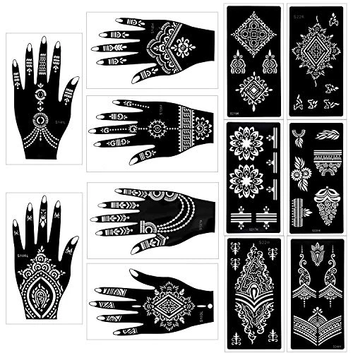  12 Feuilles Tatouage Pochoir pour Main Corps 