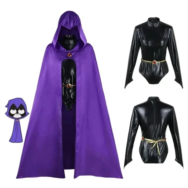 Costume de Cosplay pour adolescentes Titans Raven, body de combat pour fille magique, ensemble complet avec cape à capuche violette - AliExpress 200000532
