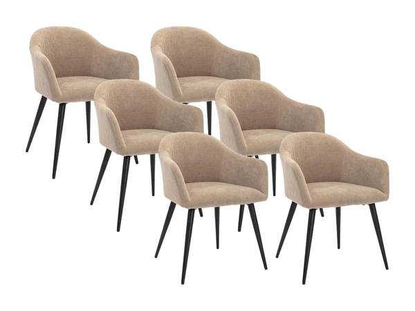 Lot de 6 chaises BIBO - avec accoudoirs - Effet velours & métal - Beige