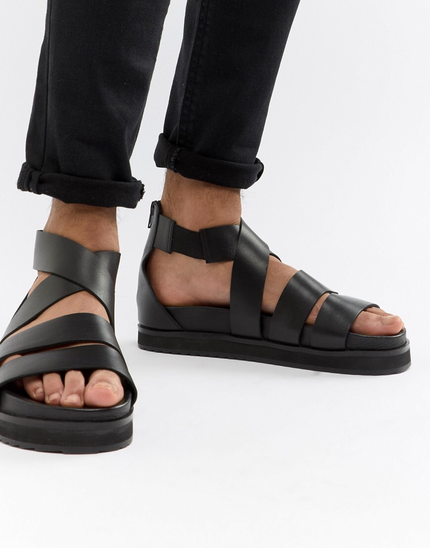 ASOS DESIGN - Spartiates en cuir à grosses semelles - Noir