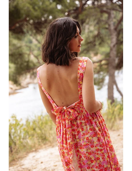 Robe Rosalie - Robe longue fleurie fluide bretelles liens à nouer en viscose - Nouvelle collection - Douze Juin