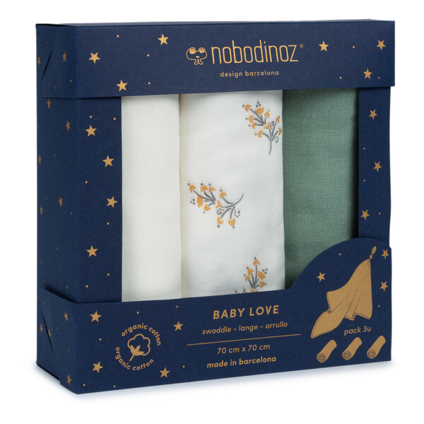 Langes Babylove en double gaze de coton bio - Set de 3 | Crème