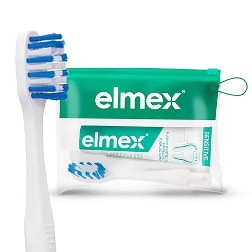 ELMEX - Sensitive Kit Dentifrice Voyage pour Dents Sensibles, Brosse à Dents Souple, Dentifrice Gencives Sensibles 12ml, Compact et Pratique
