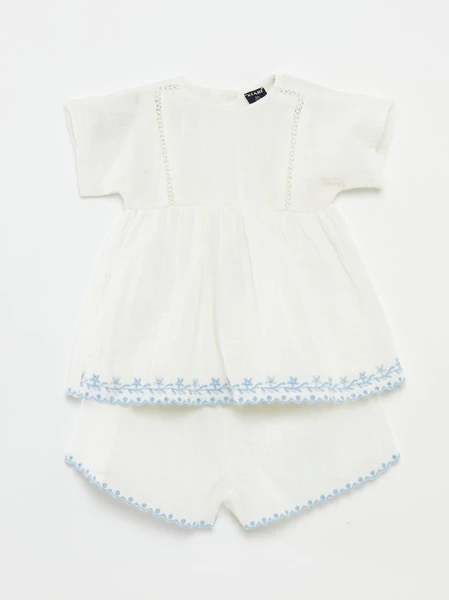 Ensemble blouse + short avec broderies anglaises - 2 pièces