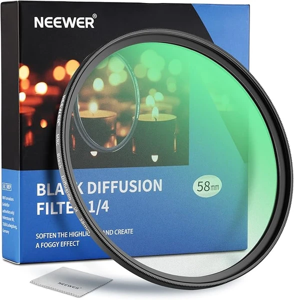 NEEWER 58mm Black Diffusion 1/4 Filtre Dreamy Cinematic Effect Camera Filtre Ultra Mince avec Verre Optique HD, Hydrofuge, Anti-Rayures,30 Couches Nano Revêtements pour Vidéo/Photographie