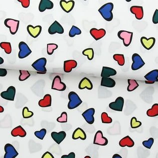 Tissu popeline de coton fantaisie - Petits coeurs fond blanc | Rascol