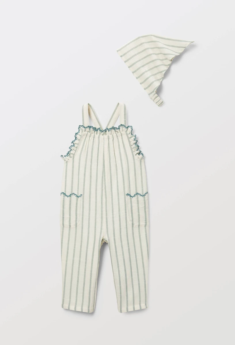 Salopette longue avec fichu rayés en coton BIO GOTS - collection Cérémonie