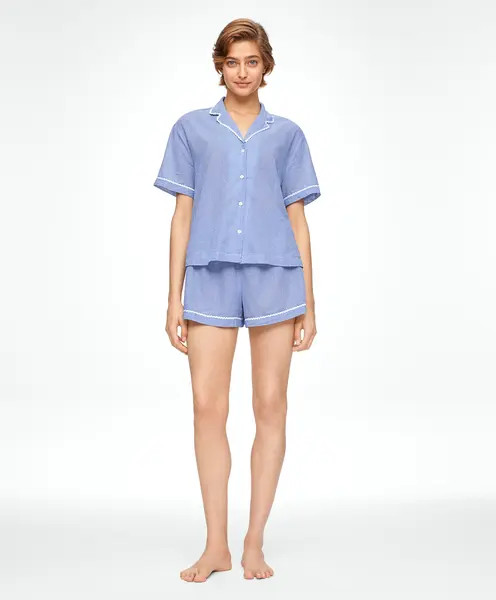 Pyjama court 100 % coton à carreaux | OYSHO France
