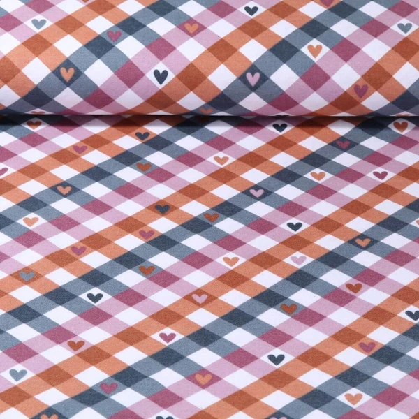 Flanelle de coton - Carreaux Coeurs Bleu