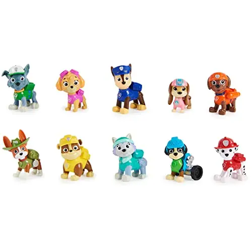 PAT' PATROUILLE - Figurines Pat Patrouille 10e Anniversaire - Coffret Inédit De 10 Figurines à Collectionner - Figurines articulées de Marcus, Stella, Ryder - Paw patrol - Jouet Enfant 3 Ans et +