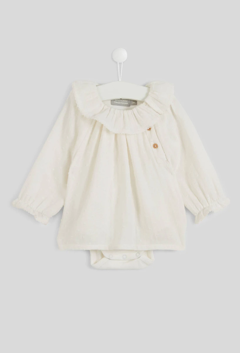 Body blouse manches longues uni en coton - 3 ou 6 mois