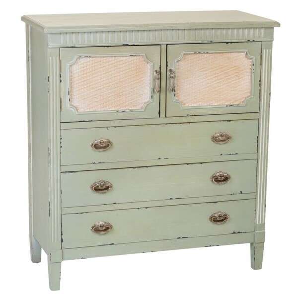 comoda de madera con 2 puertas rejilla y 3 cajones