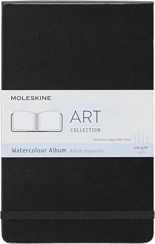 Moleskine - Collection Art - Album Aquarelle, Carnet de Dessin - Couverture Rigide - Papier pour Crayons et Peintures Aquarelles - Couleur Noire - Grand Format 13 x 21 cm, 72 Pages