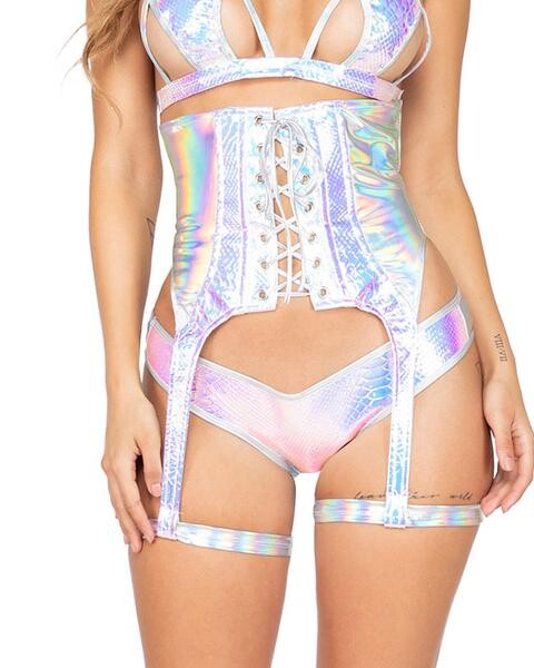 Holo Python Corset with Attached Garters