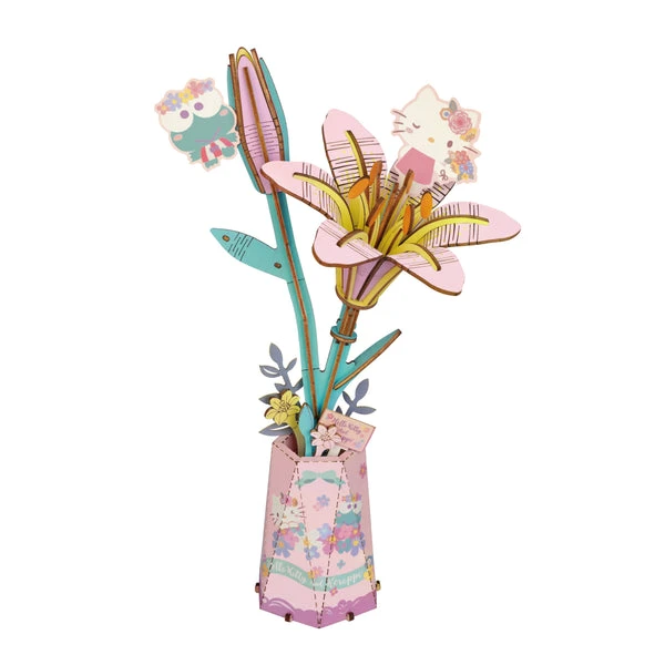 Keroppi & Hello Kitty Lily 3D Wooden Flower Puzzle Kit