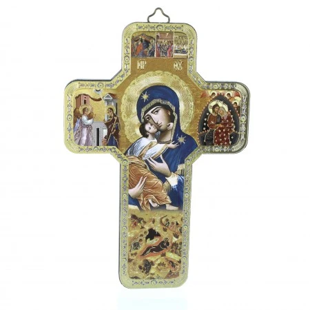 Croix du Perpetuel Secours Style Byzantin en bois avec dorure
