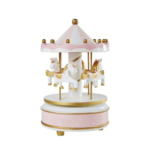 Boîte à musique carrousel licornes rose, blanche et dorée | Maisons du Monde