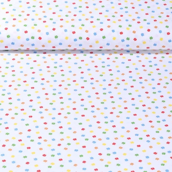 Popeline de coton - Fleurs colorées Blanc