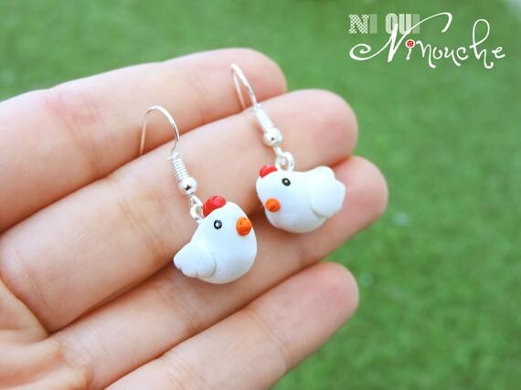 Earrings hen (fimo) chicken