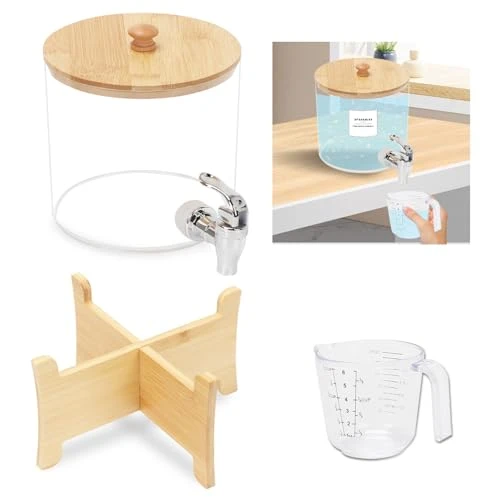 Gachiwar Distributeur de détergent à lessive de 2,5L avec Robinet, Bouteille de Rangement d'adoucissant, récipient de Stockage de Liquide de Lavage, bocaux à Linge avec Couvercle