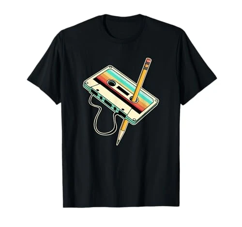 SOEPCNEI T-Shirt Cassette De Déguisement De Fête Rétro Des Années 80 Et 90 Noir S Unisex-Adulte Coupe Classique Manche Courte Col Rond