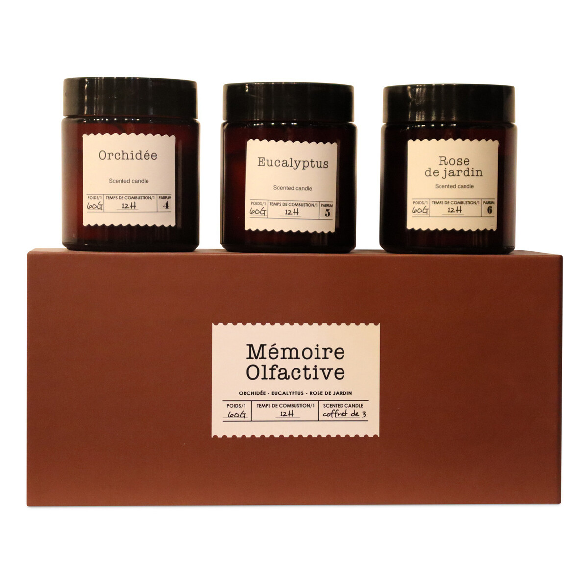 Bougies Rose de jardin, eucalyptus et orchidée - Set de 3