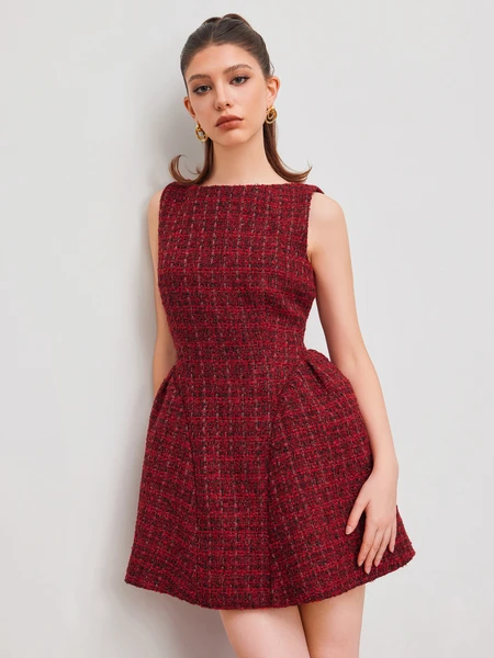 — cider, tweed boat neck dress