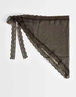 My Accessories - Foulard ceinture en dentelle à pois - Marron chocolat