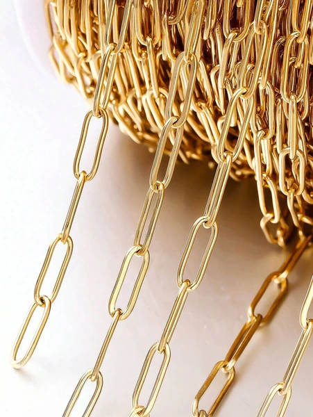 1 m Chaînes en acier inoxydable plaquées or avec maillons ovales allongés en trombone. Accessoires en vrac pour la fabrication de portefeuilles, de colliers, d'artisanat DIY en gros. Convient pour les colliers, les bracelets, les bracelets de cheville | Mode en ligne | SHEIN FRANCE