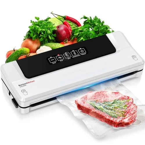Machine Sous Vide Alimentaire 4 en 1 Bonsenkitchen - Appareil de Mise Sous Vide la Cuisine et la Conservation - Y Compris Sacs et Rouleau Sous Vide pour Aliments, Viandes, Légumes, Fruits-VS2000