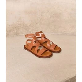 Sandales plates cognac Gisla