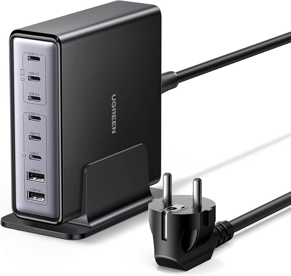 UGREEN 200W 8 Ports Chargeur USB C Rapide Station de Charge Bureau GaN Tech Compatible avec 100W 65W iPhone 17 Pro Max Air 16 Plus 15 14 13 12 iPad Mini MacBook Pro Air M4 M3 M2 M1 Galaxy S25 S24 S23