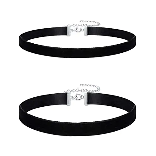 Liuxn Chokers Velours Ruban Collier Ras du Cou pour Femmes Filles, Noir, 2 Pièces