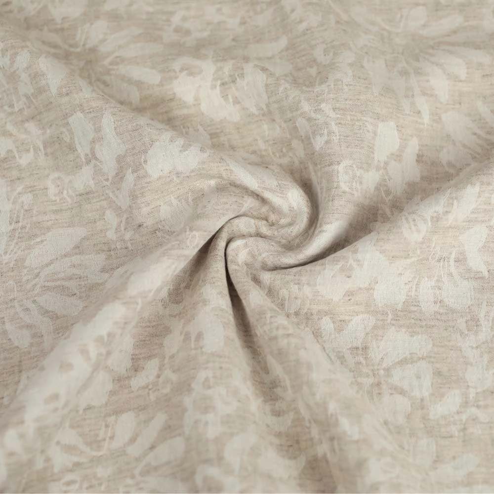 Tissu jacquard double gaze de coton et lin beige à motif floral | Tissu pour couture de vêtements de poids léger à moyen