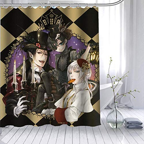 WOONN Rideau de Douche Black Butler, Tissu en Polyester, Haute définition, Rideau de Douche imprimé étanche, 12 Crochets, 10