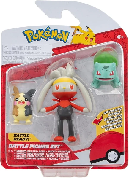 Pokémon Lot de 3 Figurines de Combat – Comprend des Figurines de Combat Morpeko et Bulbasaur de 5,1 cm et Raboot de 7,6 cm