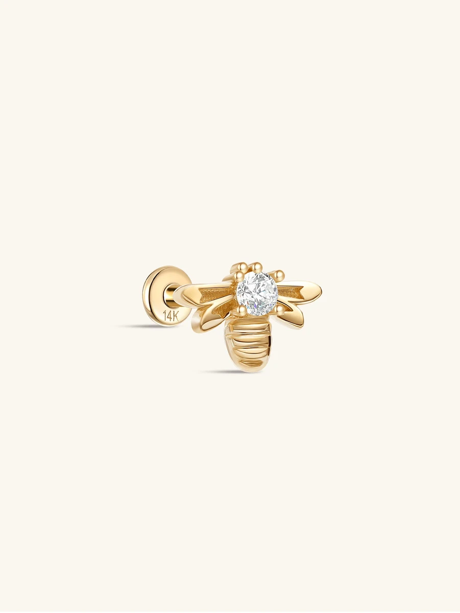Stud de perçage d'oreille en or zircon en or solide 14K