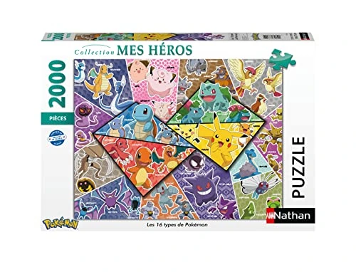 Nathan - Puzzle 2000 pièces - Les 16 types de Pokémon - Adultes et enfants dès 14 ans - Puzzle de qualité supérieure - Encastrement parfait - Collection Mes Héros - 87314