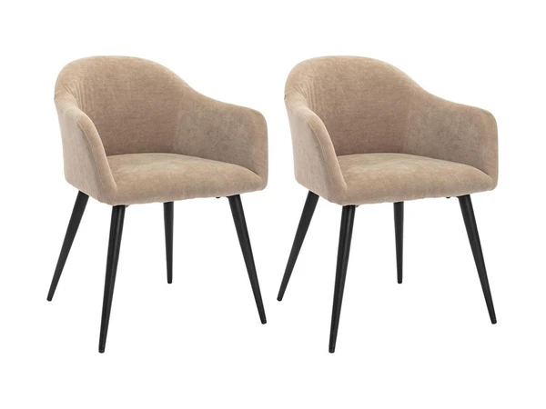 Lot de 2 chaises BIBO - avec accoudoirs - Effet velours & métal - Beige