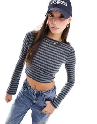 Stradivarius - STR - Top manches longues à rayures - Anthracite