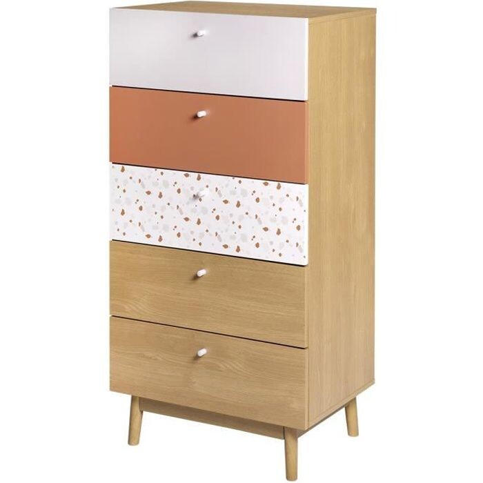 Chiffonnier 5 tiroirs - Bois et motifs - Panneaux 